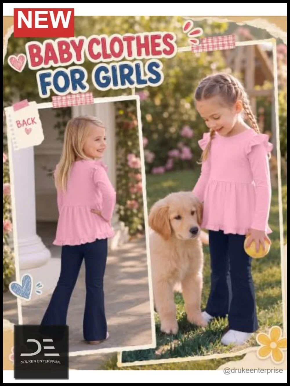 Toddler Girls 2-Piece Ruffle Long Sleeve Top & Flare Pants Set